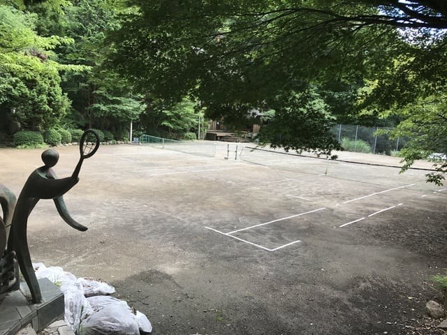 静岡県 中伊豆の貸別荘・コテージ｜癒しの森スターヒルズ　王様の家　デラックスログハウスの写真｜目の前にテニスコートがあります