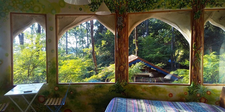 静岡県 中伊豆のグランピング｜癒しの森スターヒルズ　夢の家の写真：2Ｆお部屋からの景色