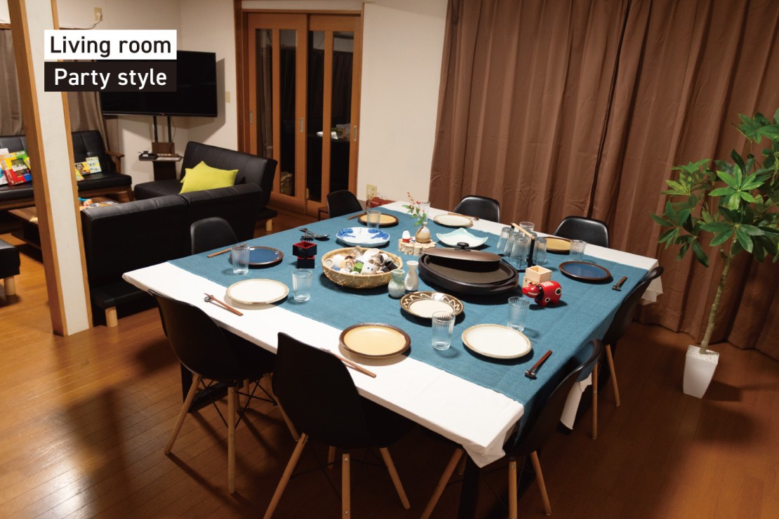 f life house｜福島県・郡山｜1Fリビング。18名でパーティできます。