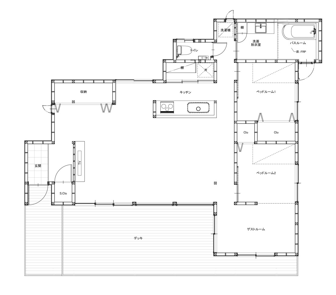Vacation Home & Atelier VILLA PINECOVE｜千葉県・館山・南房総の間取り写真｜【定員】
3名まで（最大寝具数は4です）
大人2名まで
子ども1名まで
上記以外に1歳未満の乳児が含まれる場合は事前にご相談ください

【間取り】
リビングルーム
ダイニングルーム
キッチン
メインベッドルーム
セカンドベッドルーム
書斎（ワーケーションルーム）
洗面所・バス
トイレ
ランドリー
テラス